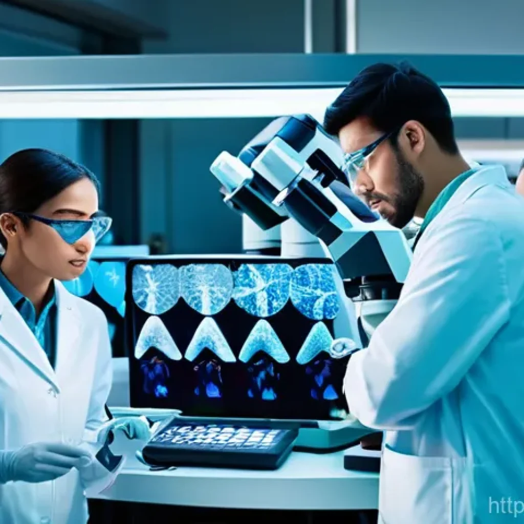 진화 생물학과 유전자 분석 - A brightly lit, sterile molecular biology laboratory buzzing with activity. A diverse team of scient...