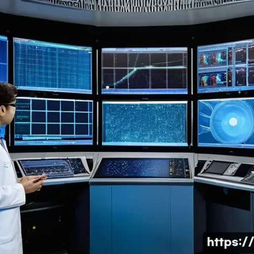 Home 27 핵융합 반응로와 국제 공동 연구 - A group of diverse, professional scientists, men and women of various ethnicities, all wearing clean...